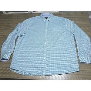 Johnston & Murphy Gingham Check Long Sleeve Shirt - Blue/Green - XXXL